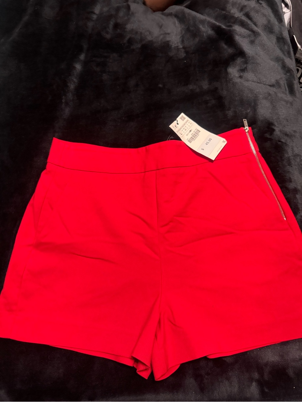 NWT Zara Bright Red High-Waist Zip Pocket Shorts